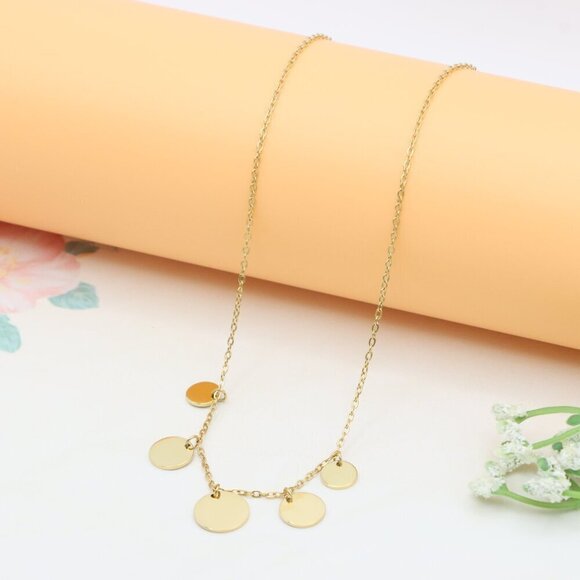 Elegant Yellow Gold Plated Necklace with Round Disc Charms, XPNL0385 - Picture 9 of 12